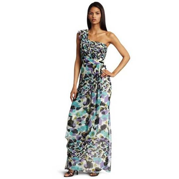 Max & Cleo Dresses & Skirts - Max And Cleo Multicolor One Shoulder Chiffon Long Gown Maxi Dress Size 8
